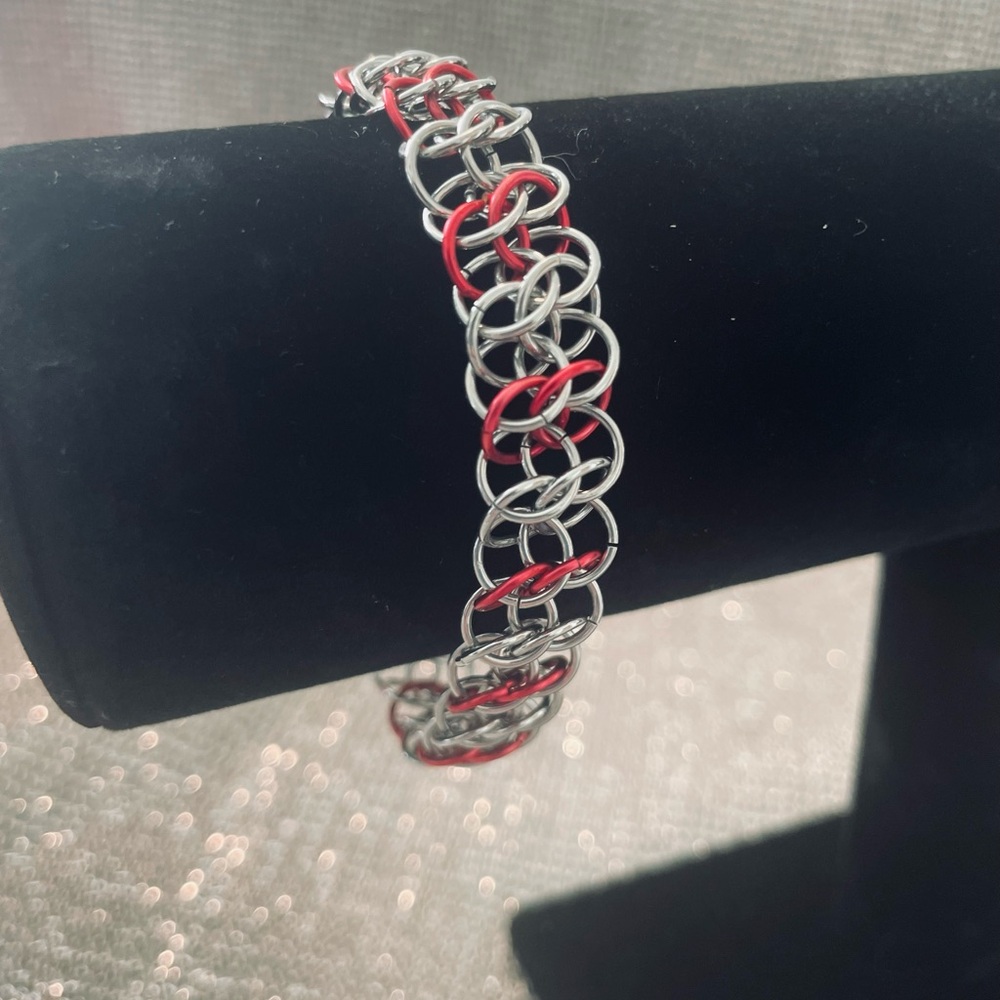 Elegant Silver and Red Chain Bracelet